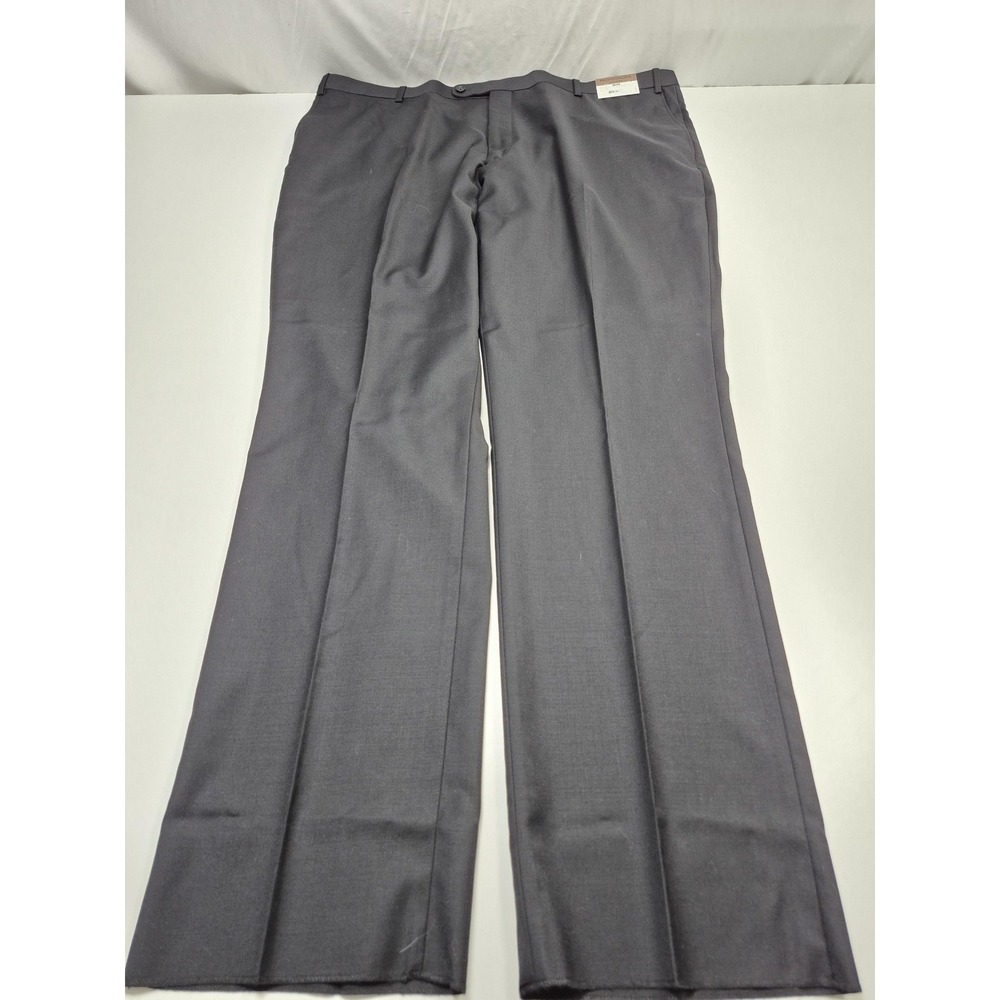 Prontomoda Dress Pants Mens 46x36 Black Super 140s Merino Wool Flat Front NWT